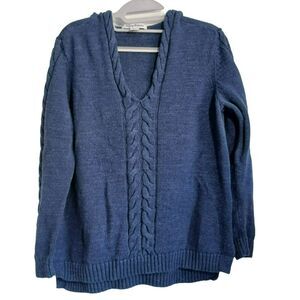 Tommy Bahama Women M Coastal Cable Hoodie Sweater Linen Blend